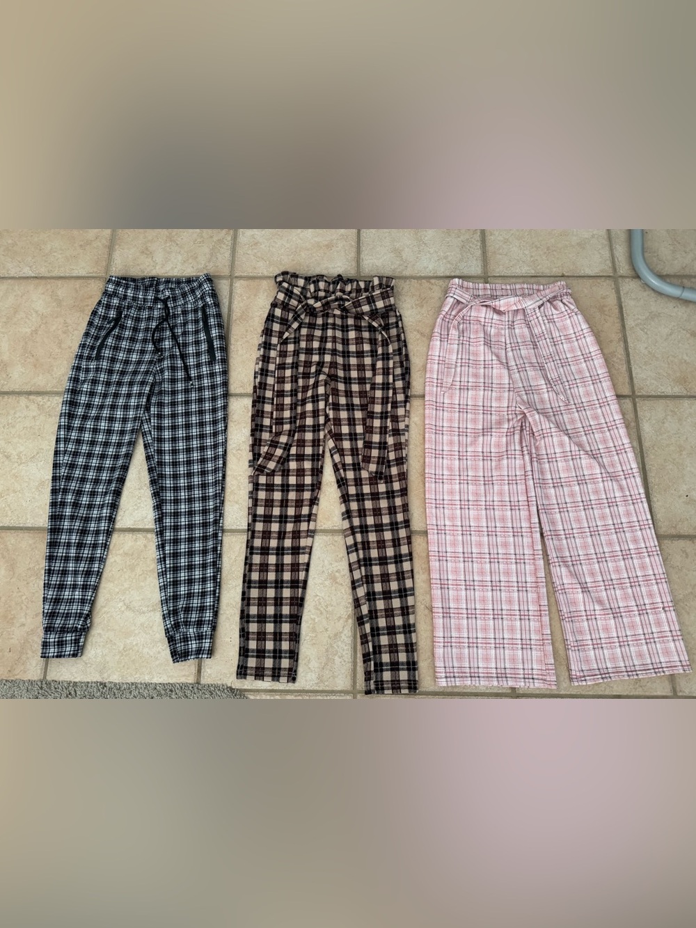 Lot Of 3 Women’s Size Small Stretchy Plaid Pattern Tied Pants Dress Going Out